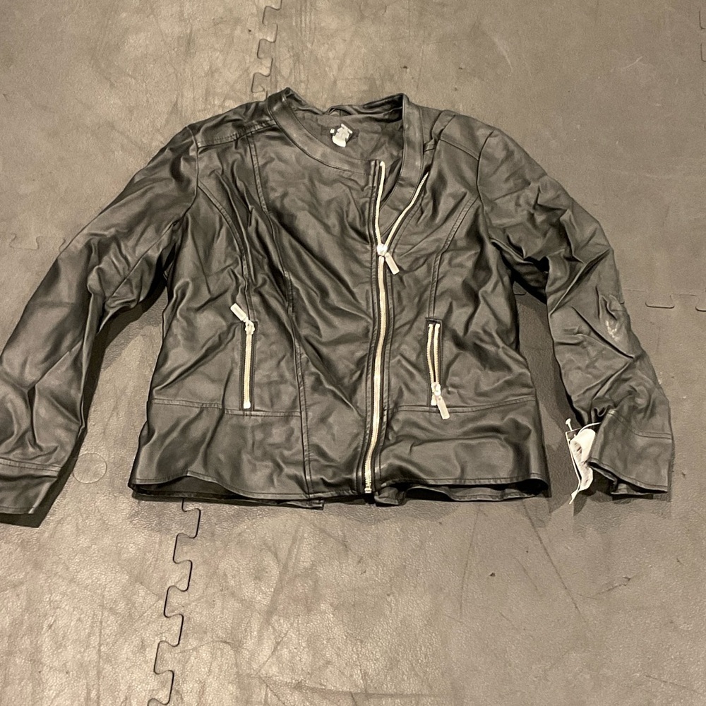 Alfani Black Faux Leather Jacket with Zipper
